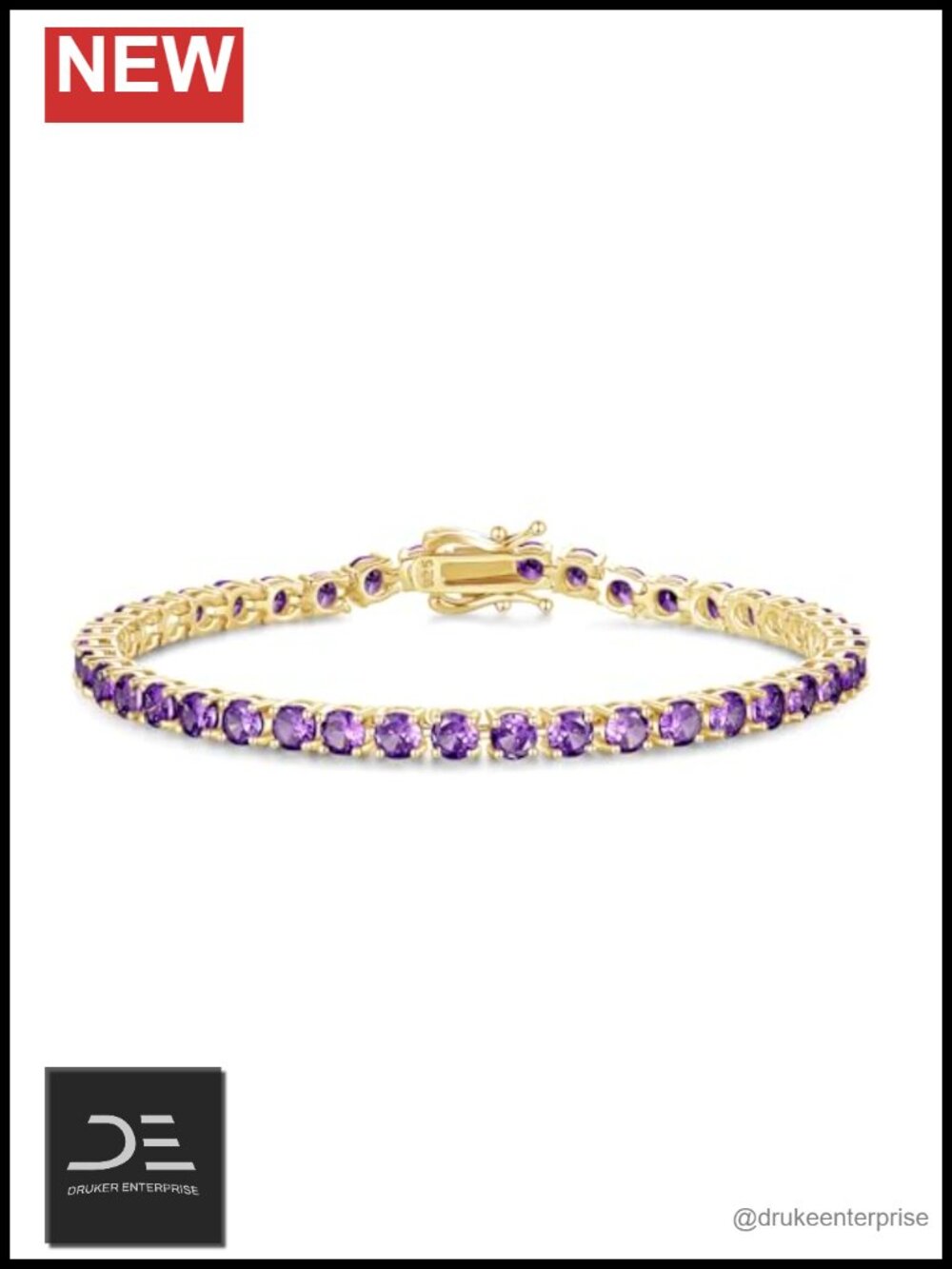 14K Gold Plated Tennis Bracelet Sterling Silver 4mm Amethyst Wedding Bridal Gift